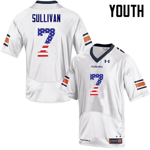 Auburn Tigers Youth Pat Sullivan #7 White Under Armour Stitched College USA Flag Fashion NCAA Authentic Football Jersey QXN7474HH